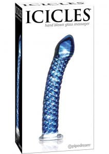 Icicles 29 Hand Blown Glass Massager Waterproof 7.75 Inch Blue