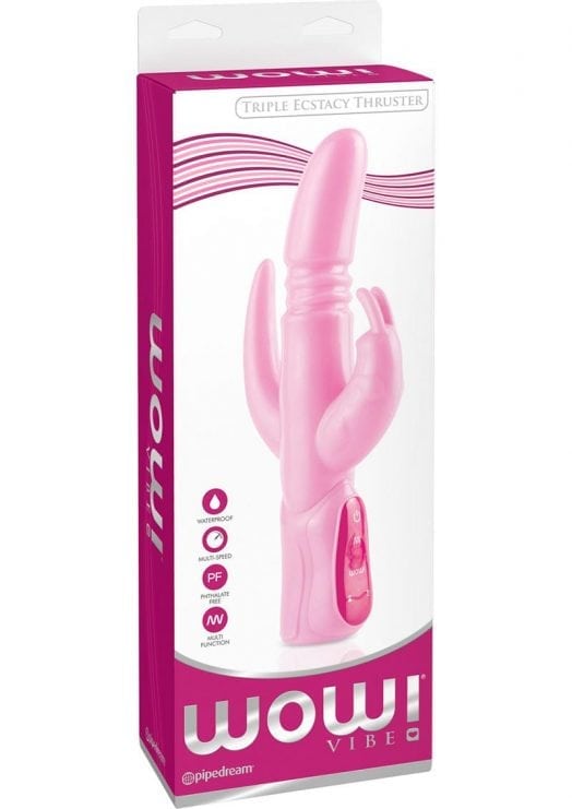 Wow Vibe Triple Ecstacy Thruster Silicone Rabbit Waterproof Pink 5.5 Inch