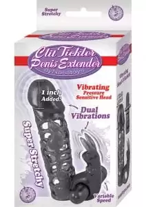 Clit Tickler Penis Extender Vibrating Sleeve Black 4.75 Inch