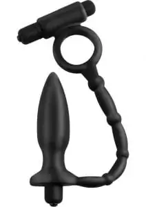 Anal Fantasy Silicone Ass Kicker Plug With Cockring Waterproof Black