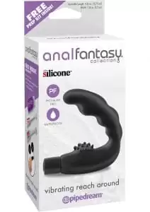 Anal Fantasy Vibrating Reach Around Silicone Massager Waterproof Black 4.25 Inch