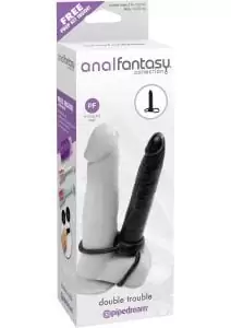 Anal Fantasy Double Trouble Strap On Cockring Black 5.3 Inch