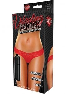 Hustler Toys Vibrating Panties Lace Thong With Hidden Vibe Pocket Red Medium/Large