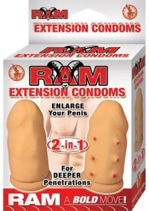 Ram Extension Condoms Latex Extender Sleeves Flesh 2 Each Per Box
