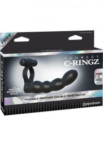 Fantasy C Ringz Posable Partner Silicone Double Penetrator Cockring Waterproof Black