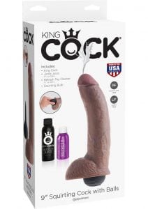 King Cock 9 Inch Squirtin Cock With Balls Brown