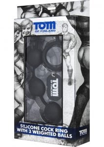 Tom Of Finland Silicone Cock Ring With 3 Weighted Anal Balls Black 12 Inch