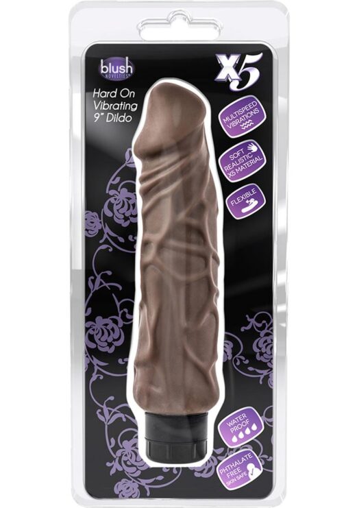 X5 Hard On Vibrating Realistic Dildo Brown Waterproof 9 Inch