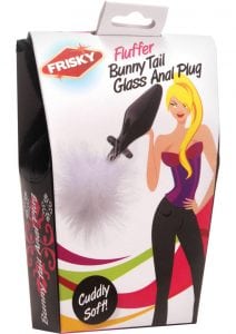 Frisky Fluffer Bunny Tail Glass Anal Plug Black White Fur 3 Inches