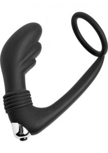 Master Series Prostatic Play Cock Ring And Vibrating Prostate Stimulator Silicone Black