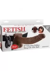 Fetish Fantasy 9 Inch Vibe Hollow Strapon With Balls Brown