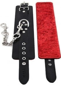 Rogue Leather And Fur Cuffs Black And Red