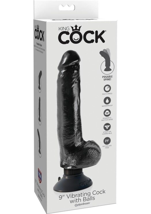 King Cock 9" Vibrating Cock With Balls Black