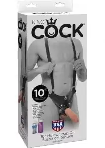 King Cock Hollow Strap-On Suspender System Black And Flesh 10 Inch