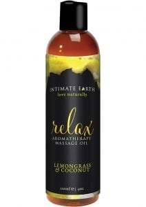 Intimate Earth Relax Aromatherapy Massage Oil Lemongrass and Coconut 4 Ounce