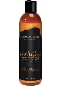 Intimate Earth Energize Aromatherapy Massage Oil Fresh Orange and Wild Ginger 4 Ounce