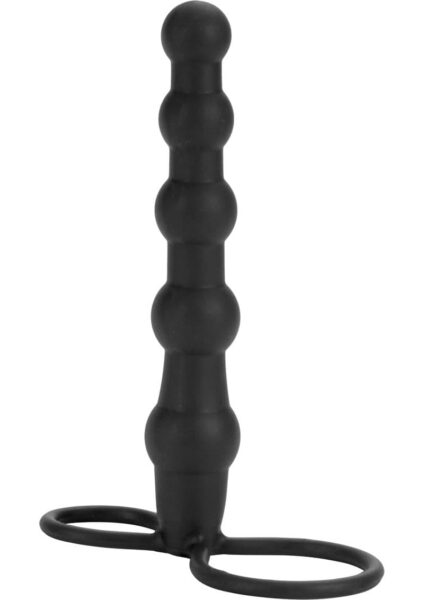 Silicone Beaded Double Rider Anal Probe Cockring Black