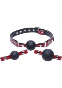 Master Series Crimson Tied Triad Interchangeable Silicone Ball Gag 3 Assorted  Sizes