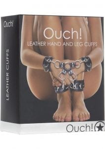 Ouch! Leather Hand And Leg Cuff Black And Silver