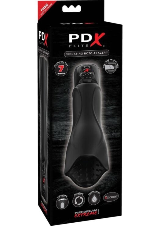 PDX Elite Roto-Teazer Vibrating Silicone Masturbator Waterproof Black