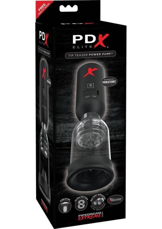 PDX Elite Tip Teazer Power Pump Vibrating Silicone Penis Pump Black