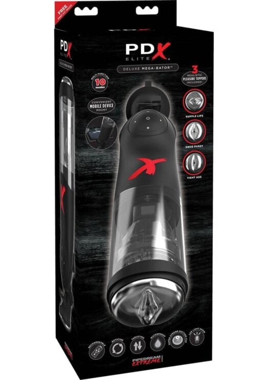 PDX Elite Deluxe Mega-Bator Rechargeable Thrusting Masturbator Waterproof Black