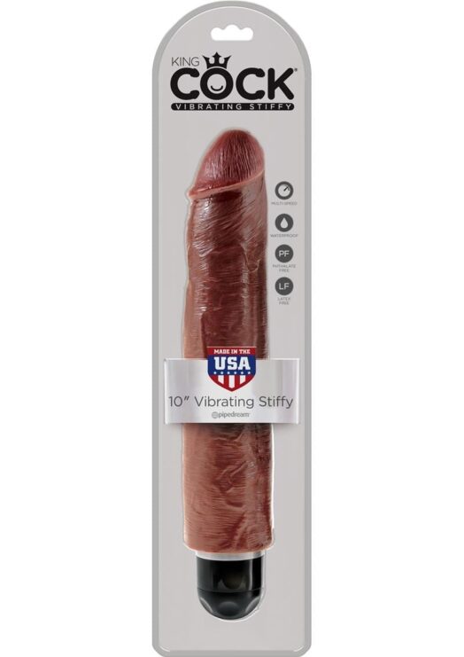 King Cock Vibrating Stiffy Realistic Dildo Waterproof Brown 10 Inch