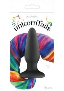 Cute Fun and Pretty Anal Butt Plug Black with Rainbow Tail
