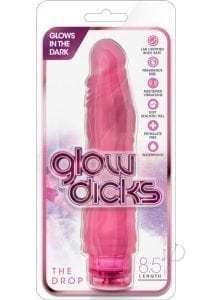 Glow Dicks The Drop Glow In The Dark Dildo Vibe Waterproof Pink 8.5 Inch