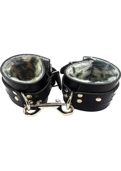 Rouge Fur Wrist Cuffs Leopard Print And Black Leather