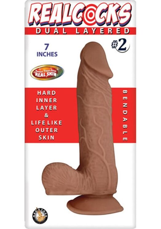 Realcocks Dual Layered 02 Bendable Dildo Waterproof Brown 7 Inch