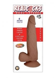 Realcocks Dual Layered 05 Bendable Dildo Thin Tip Waterproof Brown 8 Inch