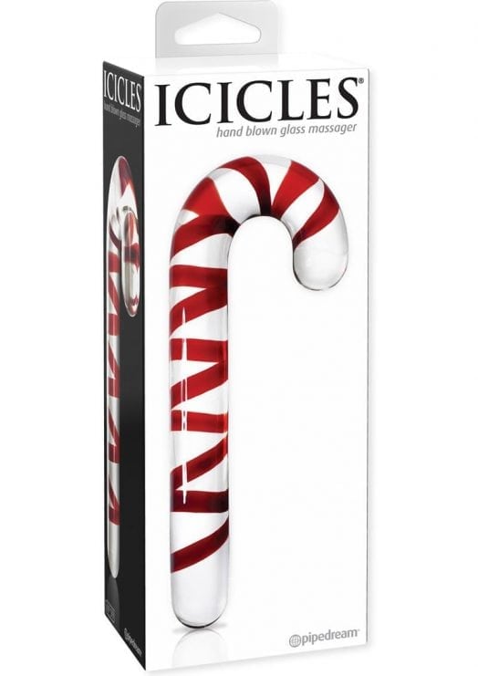 Icicles No 39 Candy Cane Glass Massager Clear/Red