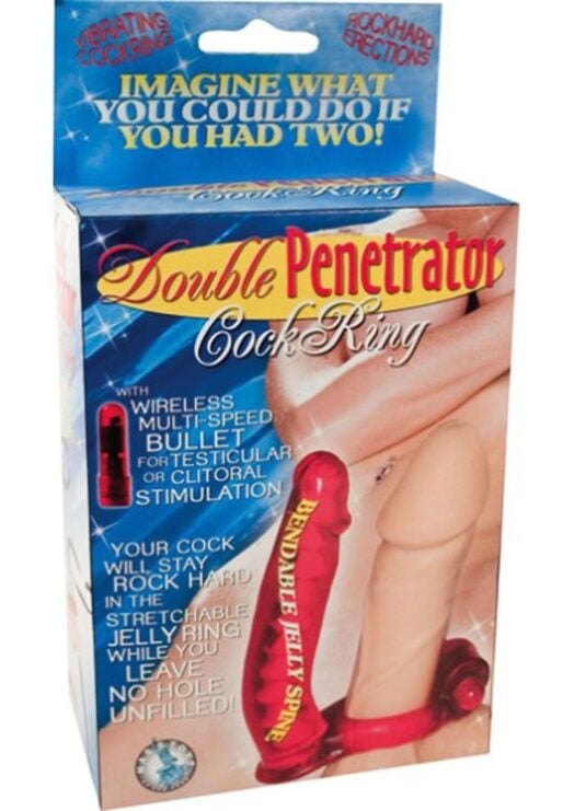 Double Penetrator Cock Ring With Bendable Dildo Red