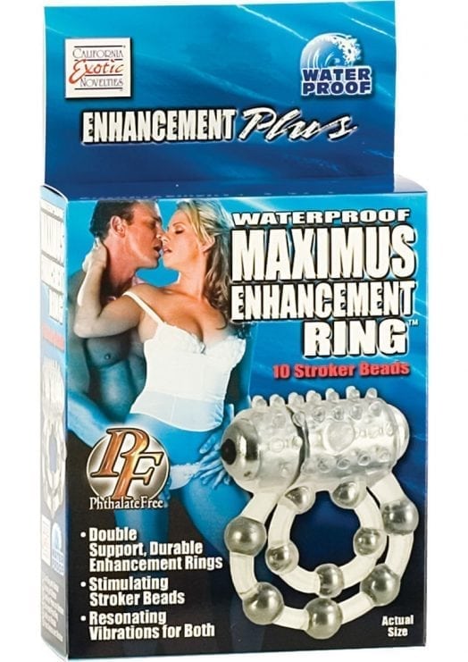 Waterproof Maximus Enhancement Ring With 10 Stroker Beads Clear