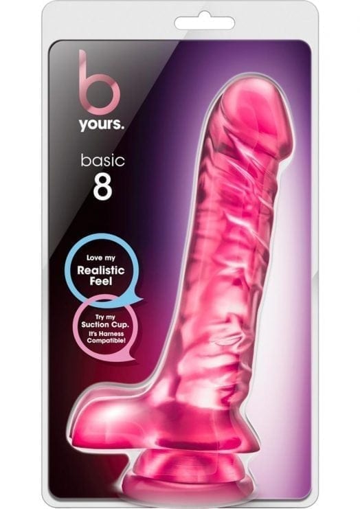B Yours Basic 08 Realistic Jelly Dildo With Balls Pink 9 Inch