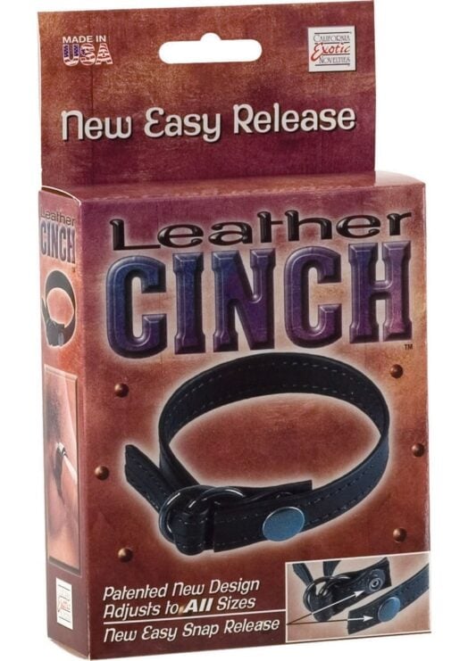 Leather Cinch Adjustable Cockring With Snap Release Black