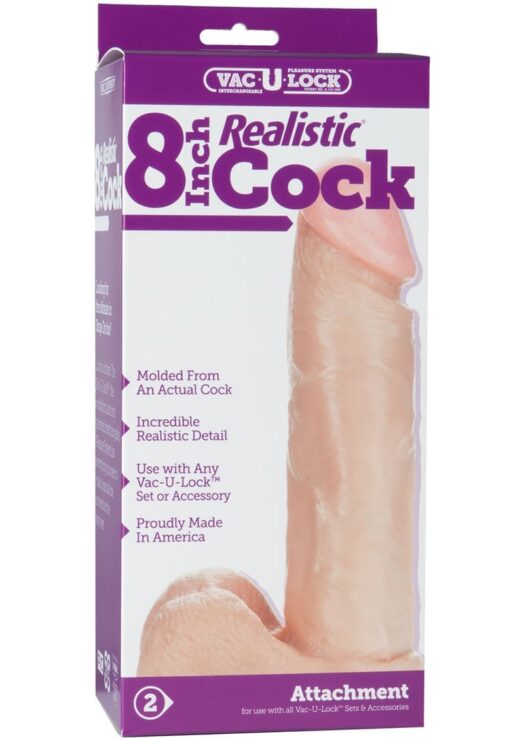 Vac U Lock 8 Inch Realistic Cock White