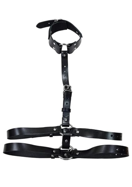 Rouge Female Body Harness W/ Choker Adjustable Leather Black