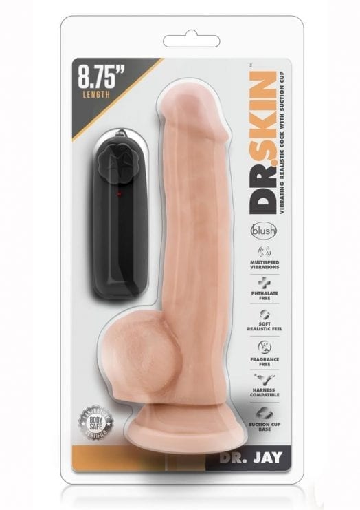 Dr. Skin Dr. Jay Wired Remote Control Vibrating Realistic Cock With Suction Cup Waterproof Vanilla 8.75 Inch