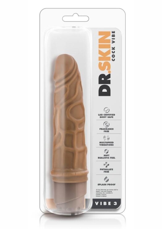 Dr. Skin Cock Vibe 3 Realistic Vibrator Splashproof Mocha 7.25 Inch