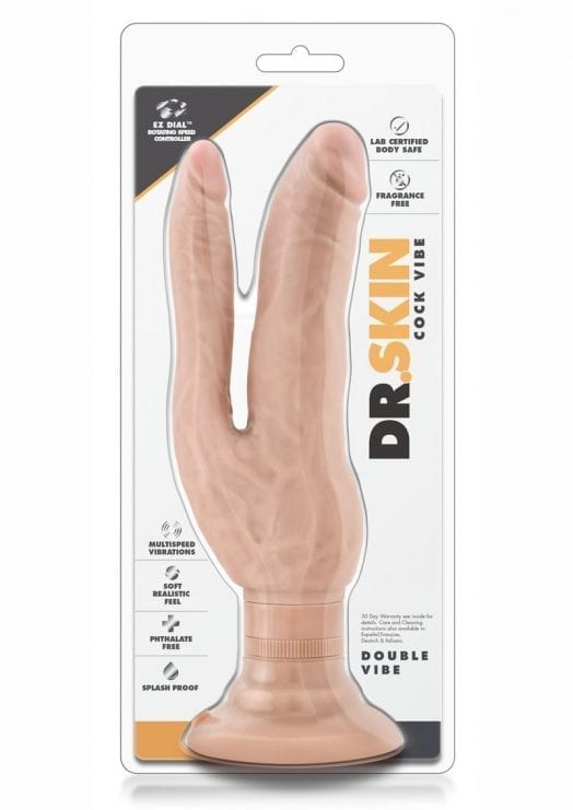 Dr. Skin Double Vibe Realistic Double Penetration Dildo Showerproof Beige 7 Inch