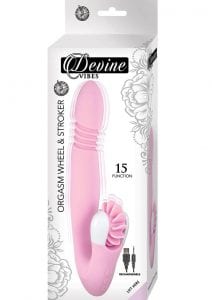 Devine Vibes Orgasm Wheel and Stroker USB Rechargeable Silicone Dual Vibe Waterproof Pink 9.5 Inches