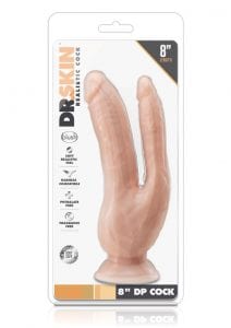 Dr Skin Realistic Dual Penetration Dildo Harness Compatible Suction Cup Base 8 Inch Flesh