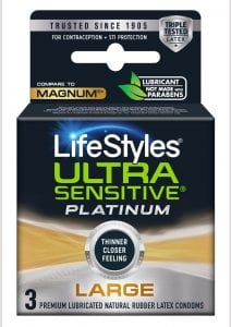 Lifestyles Condom Sensitive Platinum Extra Lubricated 3 Pack - Large