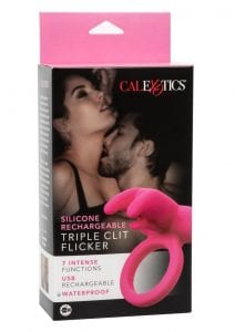 Silicone Rechargeable Triple Clit Flicker Stimulator - Pink