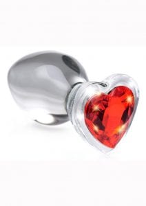 Booty Sparks Red Heart Glass Anal Plug - Medium - Red