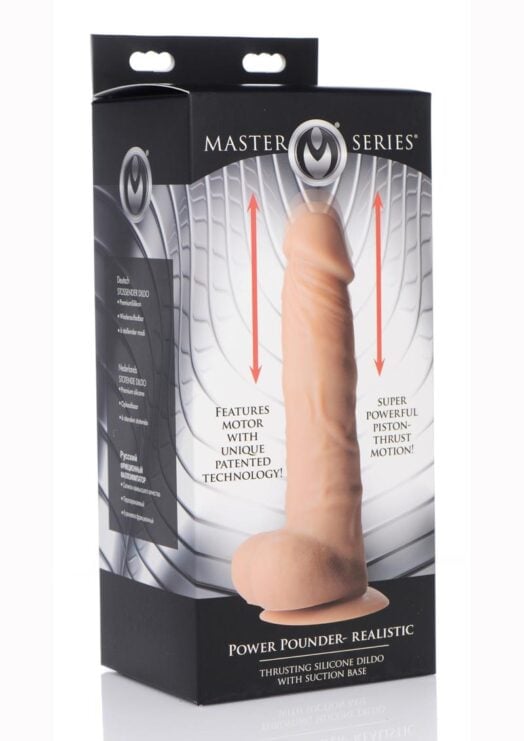 Master Series Power Pounder Realistic Thrusting Rechargeable Silicone Dildo - Caramel