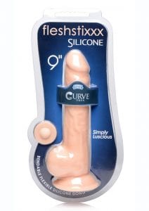 Fleshstixxx Silicone Bendable Dong With Balls 9 in - Vanilla