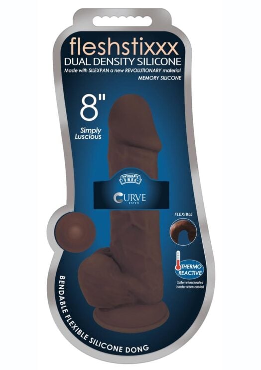 FlexhStixxx Dual Density Silicone Bendable Dong With Balls 8 in - Chocolate